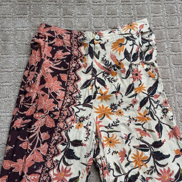 Anthropologie Smocked Balloon-Leg Pants Women's 4 Tan Floral Boho Jogger Harem - Picture 6 of 12